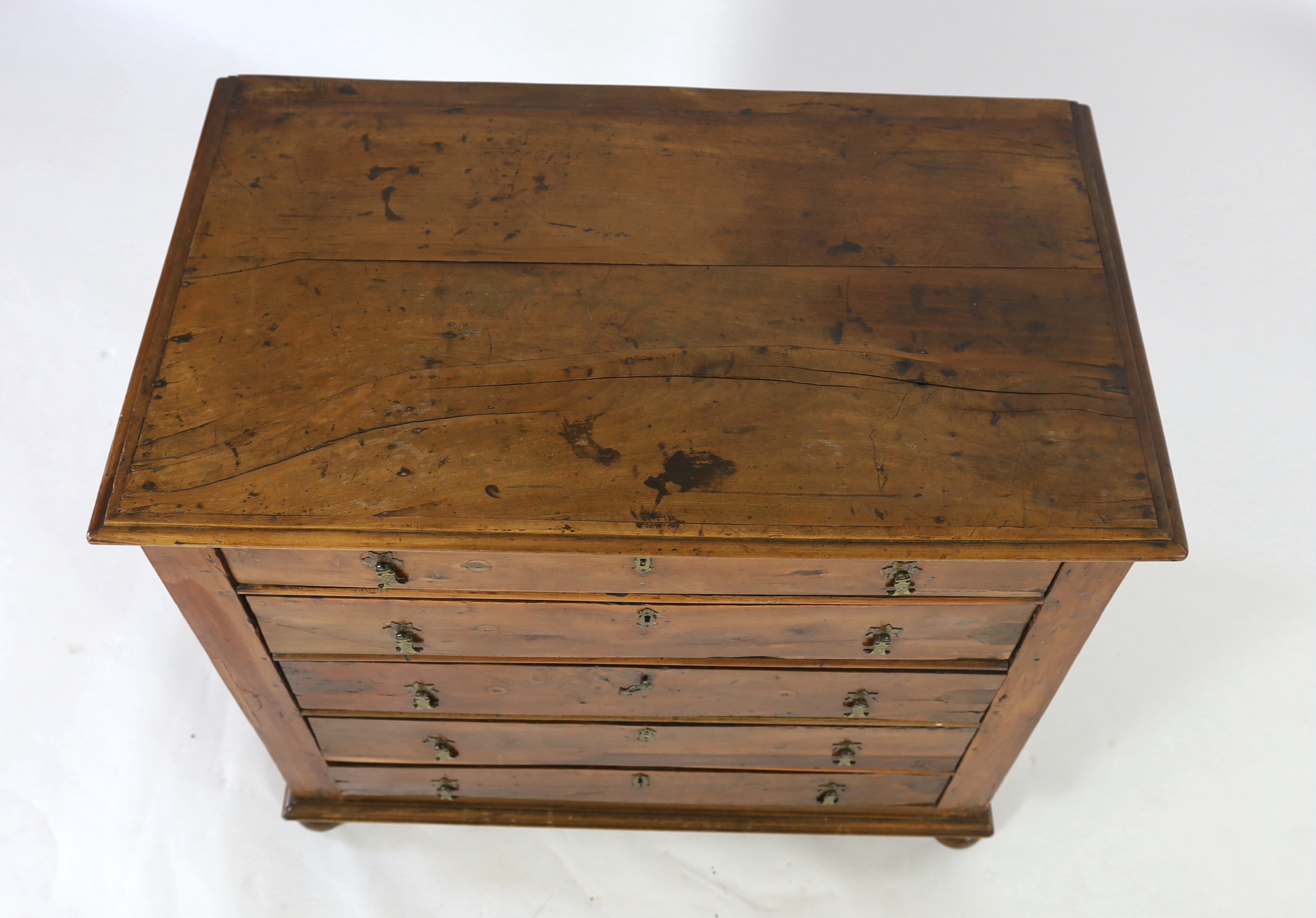 A William and Mary yew and fruitwood chest, c.1690, width 94cm, depth 56cm, height 83cm